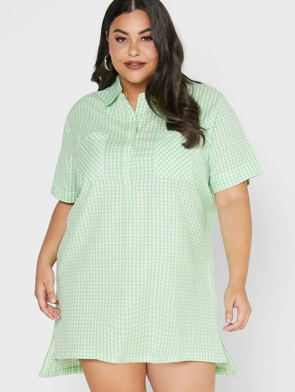 Women's Short-Sleeve Gingham Shirt - Light Green